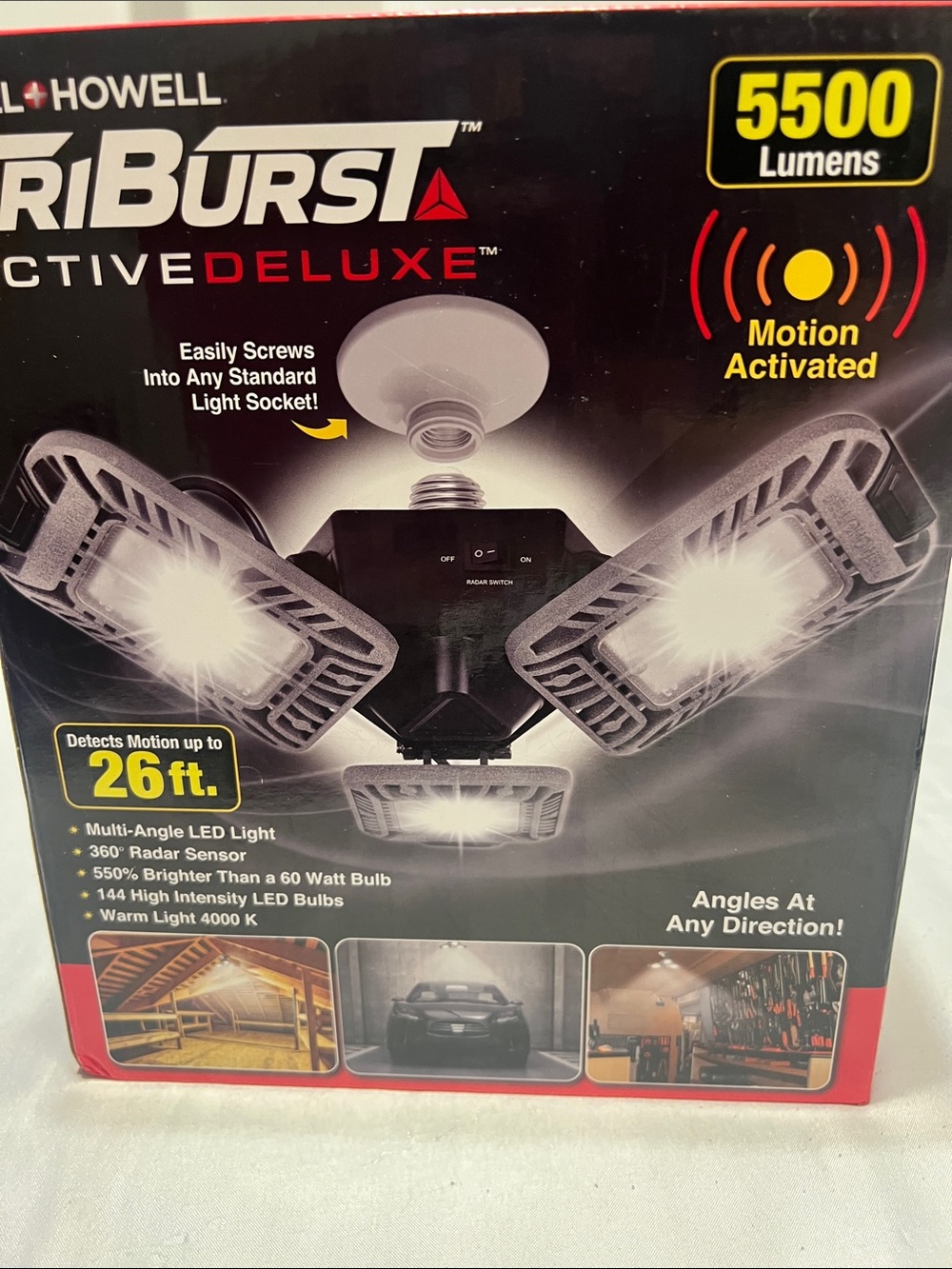 Active Deluxe Motion-Activated LED Garage Light - Black
